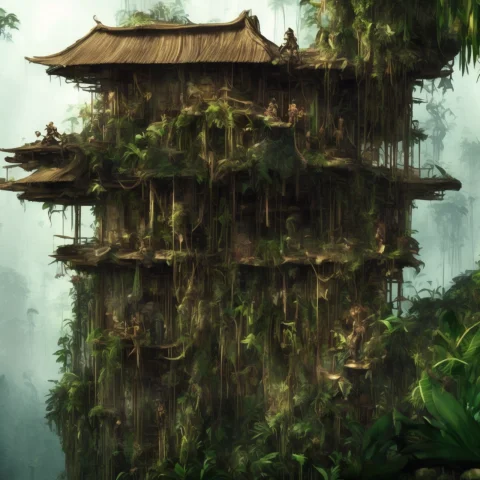 Textless, Junglepunk Village — Stable Diffusion AI Prompt: textless, Junglepunk village