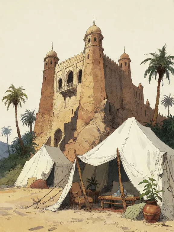Bradhamel Art Style. A Serene Desert Scene Rendered In A War...