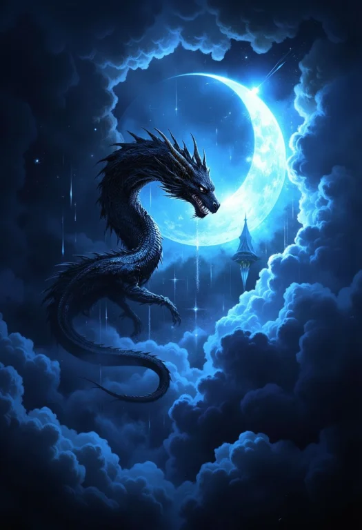 The Image Portrays A Mystical, Dark Scene Set In A Full Of C...