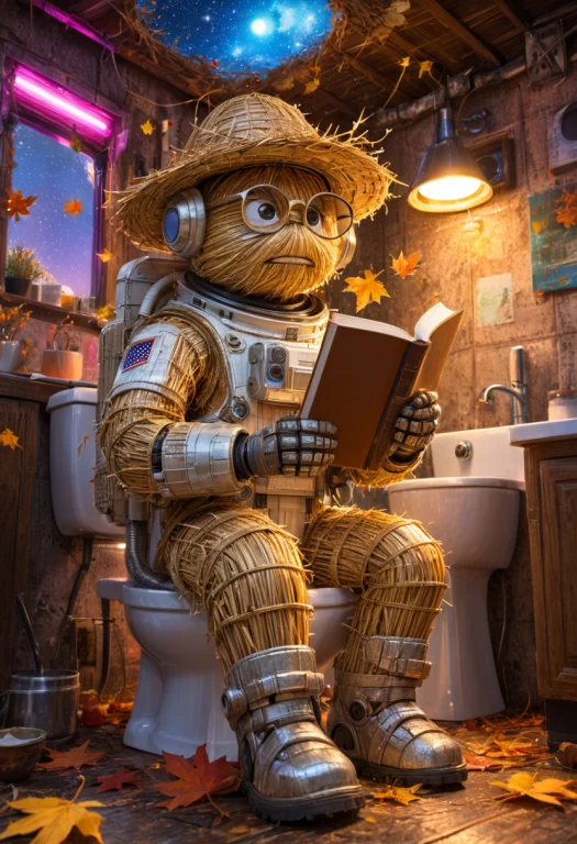 A Astronaut, Made Of Straw, Looking Angry, Wearing Round Gla...