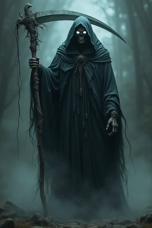 The Grimm Reaper Stands As A Haunting Figure Cloaked In Shad...