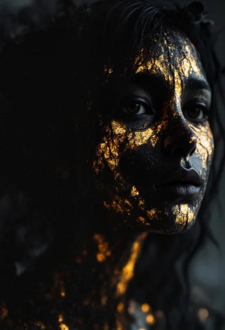 A Hyper-detailed Portrait Of A Woman With Skin Like Polished... — FLUX AI Prompt: A hyper-detailed portrait of a woman with skin like polished obsidian, cracks of...