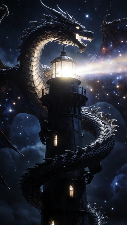 45. Celestial Space Dragon, Coiled Around Victorian Iron Lig...