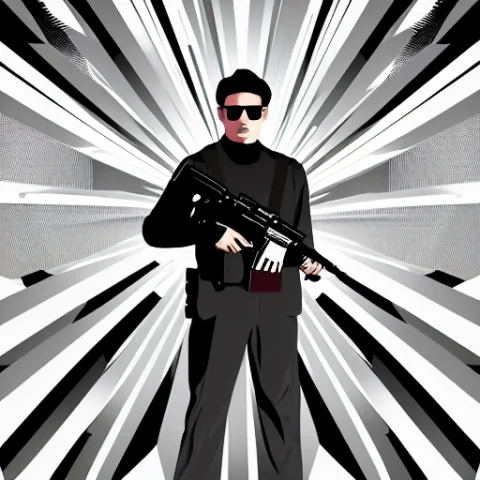 Gllltchy, Cinematic Poster Of Man Holding A Gun — Stable Diffusion AI Prompt: gllltchy, cinematic poster of man holding a gun