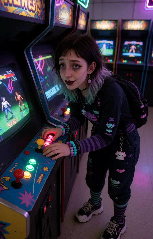 Nellyfraser, Intensely Playing An Old Arcade Fighting Game I...