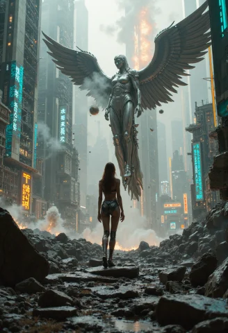 In The Aftermath Of The Massive Explosion That Ripped Throug... — Stable Diffusion AI Prompt: 　　In the aftermath of the massive explosion that ripped through the futuristic...