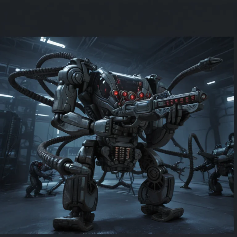 Matrsent,robot,tentacles, Amp-suit,mecha,, Holding Gun,ammo...