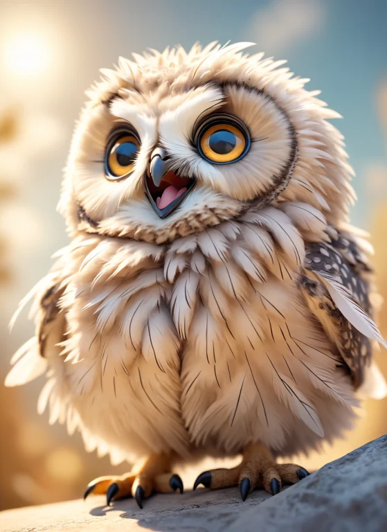 Long Shot Scenic Professional Photograph Of A Cute Fluffy Ow...