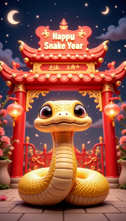 Pinkchibisnakeyear, A Golden Snake Wrapped Around A Traditio...