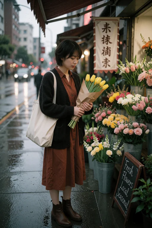 A Taiwanese Woman With Short Dark Hair Stands Beside A Flowe...