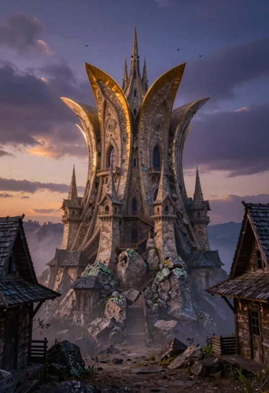 A Towering Fantasy Architecture Rises Majestically From A Ru...