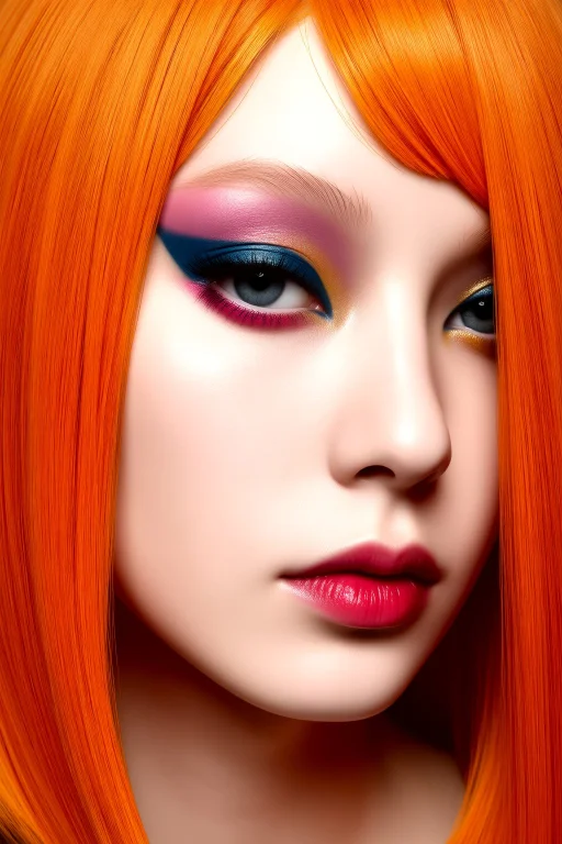 Woman Face Closeup, Orange Hair, Two-toned Eyeshadow, Hyper-...