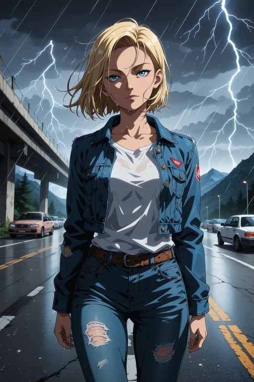 A Cinematic Ultra-realistic Scene Of Android 18 Standing Bes...