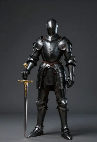 A Knight In Black Bright Armor , Holding A Exceptional Sword — Stable Diffusion AI Prompt: A knight in Black bright armor , holding a exceptional sword