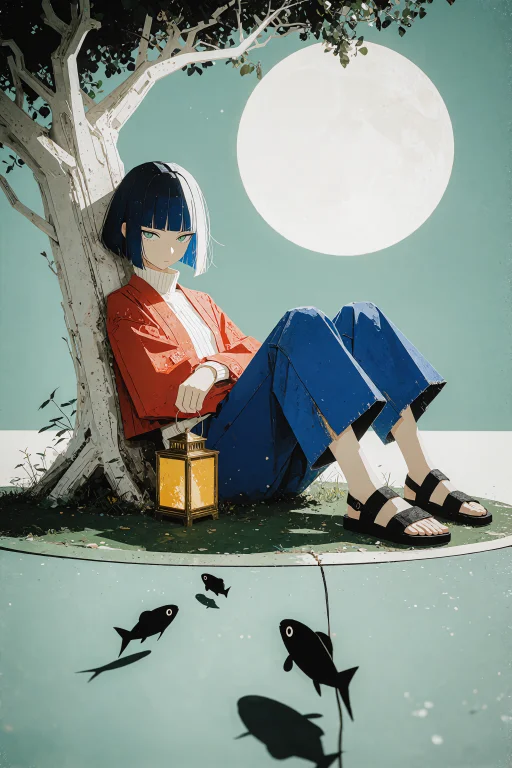 Zidiusart, Velnari, , A Short-haired Anime Woman Leans Back...