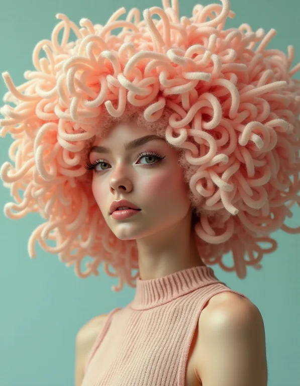 Portrait Of A Woman, With Lush Hair With Voluminous Shapes M...