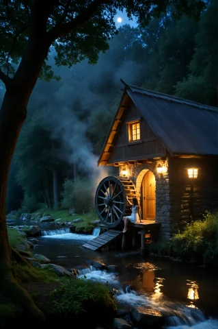 Highly Detailed, Atmospheric, Serene, Magical Night Scene In... — SDXL AI Prompt: highly detailed, atmospheric, serene, magical night scene in an enchanted forest...