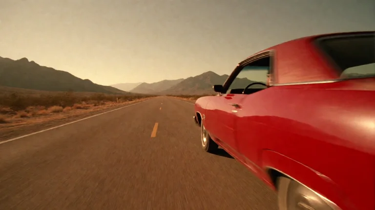 Frandlthng1998, A Vintage Red Car Speeds Along A Straight De...