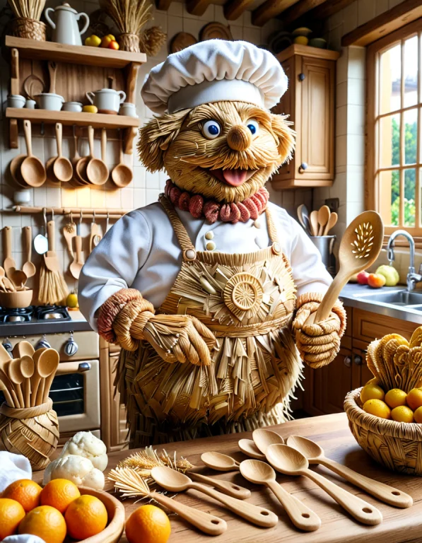 A Swedish Chef , In A Bright Kitchen, Holding Spoons Entirel...