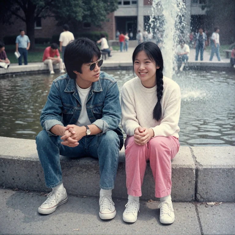 Faded80s, Two College Students Sit On The Concrete Edge Of A...