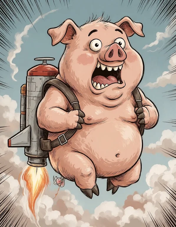 Funnycrushcomic, Chubby Pig Wearing A Tiny Jetpack, Body Too...