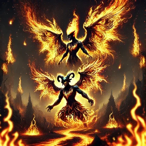 Demonic Balrog Flame Style — Stable Diffusion AI Prompt: flamestyle, balrog, demonic horns, glowing yellow eyes, sharp teeth, black skin,...