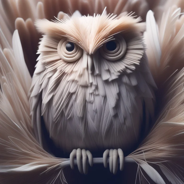 Extreme Close-up View Of A Sleepy, Feathered Owl, Where The...
