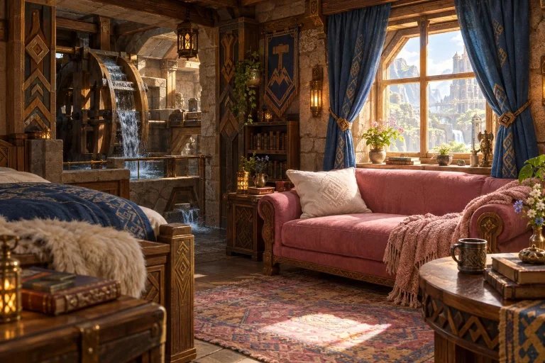 Hydromatic Dwarven House. The Scene Blends Medieval And Fant...