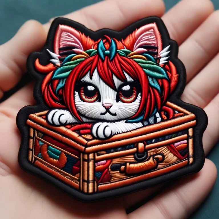A 3d Chibi Anime Red Hair Cat Girl Lay On A Stitch Box Made...