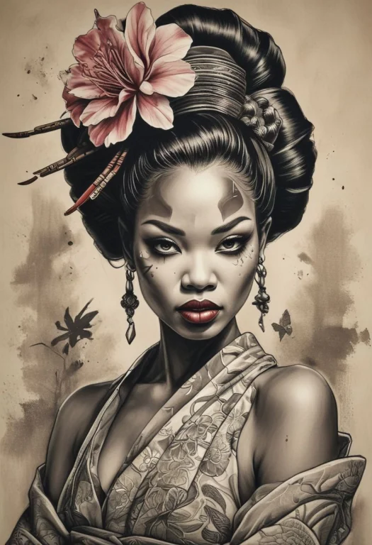 African Geisha Tattoo Design