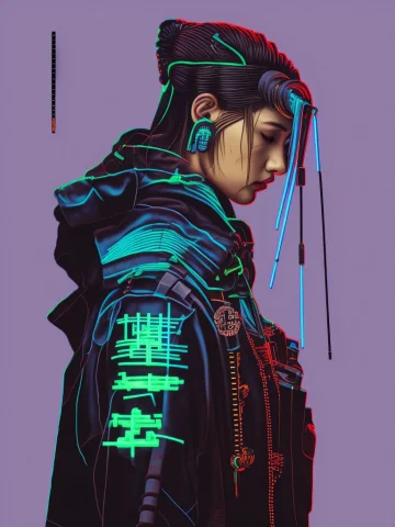 Cyberpunk Japanese Girl With Green Neon Lights, Looking At S... — Stable Diffusion AI Prompt: cyberpunk japanese girl with green neon lights, looking at something in the dist...