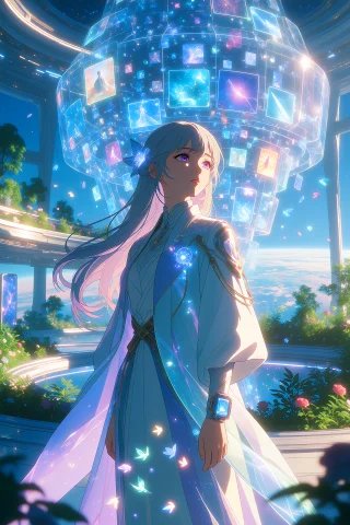 A Young Woman Known As A Memory Architect Standing Inside A... — Stable Diffusion AI Prompt: a young woman known as a Memory Architect standing inside a massive orbital arch...