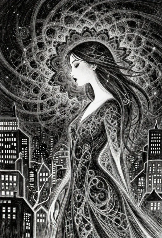 Abstract, Beautiful, Strange, Fractal, Woman, Night, City, D...