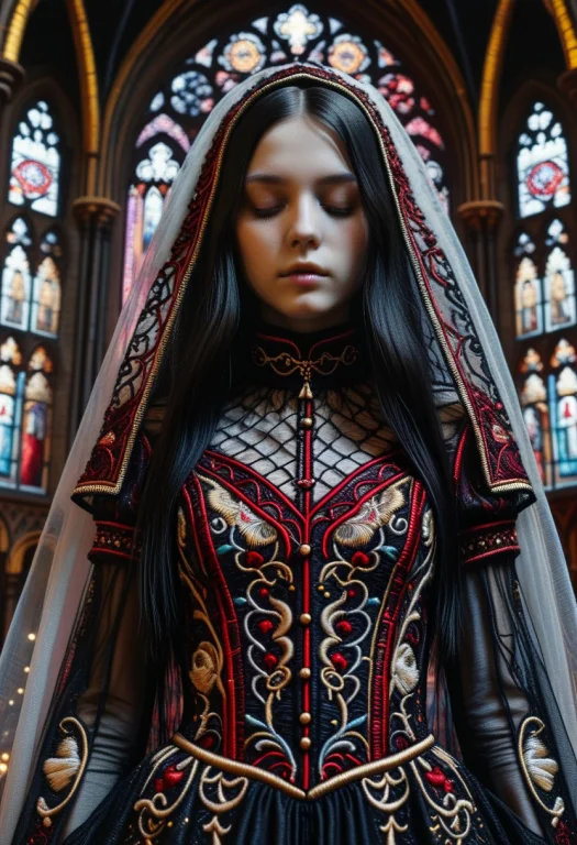 8k, Raw Digital Photo, A Gothic Ghost Girl, Closed Eyes, Lon...