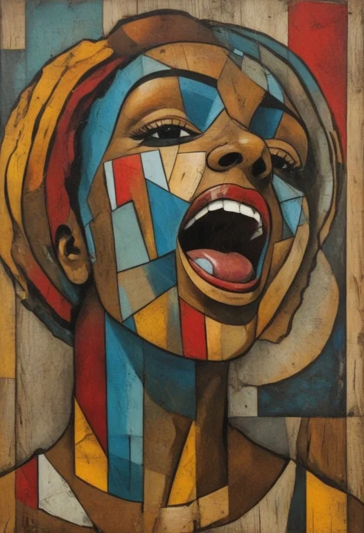 Cubismstrokes, Depict An Afrofuturist Black Girl Laughing, P...