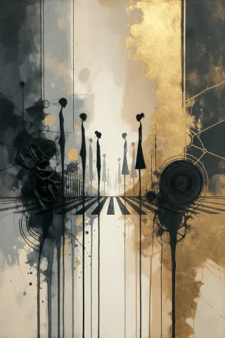 Strangedaal. An Exceptional Mixed Media Abstract Art Piece.... — Stable Diffusion AI Prompt: StrangeDaal. An exceptional mixed media abstract art piece. Combines sewn patche...