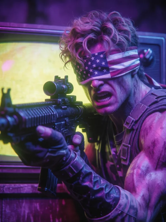 This Is A Digital Artwork Depicting A Distressed, Muscular M...