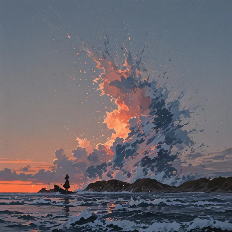 Colors Sunset Over Coastal Cliffs, Deep Blue Ocean, Crashing...