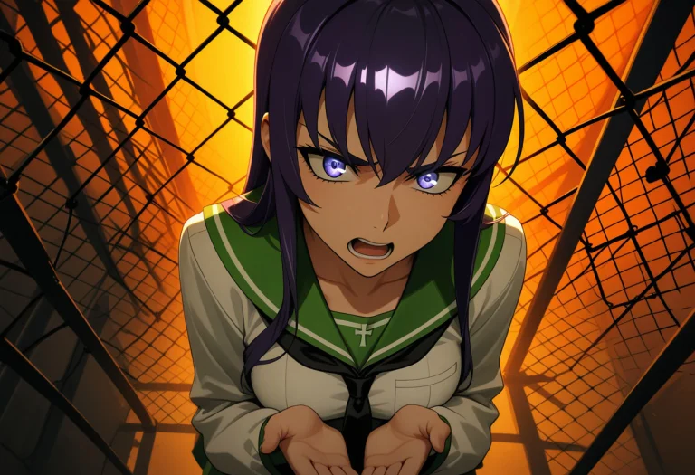 Saeko Busujima From Highschool Of The Dead Pressed Against A...