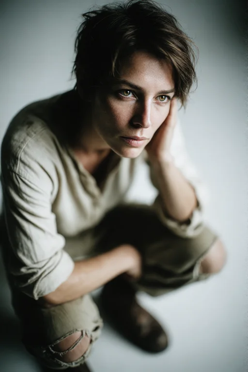 , Janekingston, A Rugged Woman With Short Messy Brown Hair,...