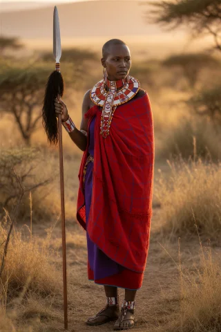 A Cinematic Photograph, A Maasai Female Warrior In Her Twent... — Stable Diffusion AI Prompt: A cinematic photograph, a Maasai female warrior in her twenties, deep brown skin...