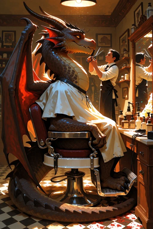 Df5tyle, Colossal Dragon Crammed Into A Tiny Barbershop Chai...