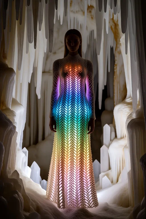 In A Cavern Of Crystal Stalactites, Full-body Portrait Of A...