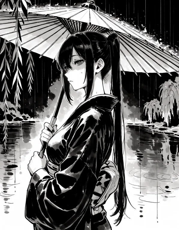 A Traditional Japanese Sumi-e Ink Wash Painting Of Kuro A Br...