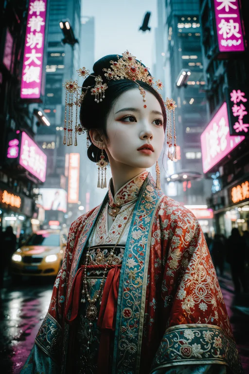 A Tang Dynasty-style Hanfu Girl In Gorgeous Ruqun And Golden...