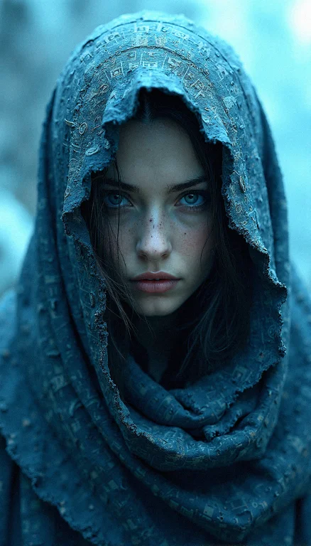 Envision A Close-up Portrait Of A Female Figure Wrapped In A...