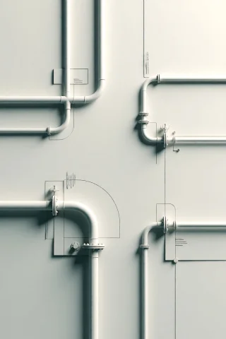 Strangedaal. A Minimalist Architectural Study Of Industrial... — Stable Diffusion AI Prompt: StrangeDaal. A minimalist architectural study of industrial pipelines rendered w...