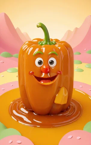 Caramel, Loracaramel Gmr Lora0.75 Loraanpansdxl0.5, Bell Pep... — SDXL AI Prompt: caramel, , (bell pepper made of caramel sauce:1.1),(masterpiece:1.2), (2d, toon...