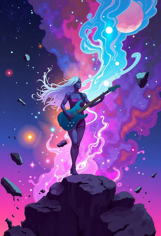 Ch4ward, A Woman Standing Atop A Shattered Asteroid, Silhoue...