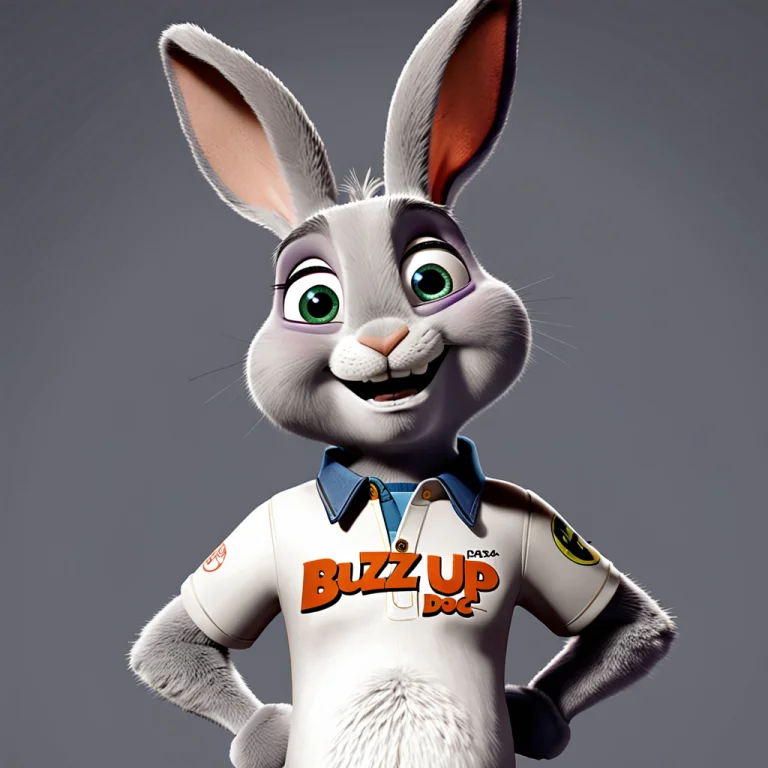 A Rabbit Standing Up Facing The Viewer With Text Buzz Up Doc...